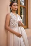 Shop_Isha Gupta Tayal_White Blouse Satin Embroidery Marodi Open Zuri Cape Sharara Set 