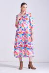 Buy_Zosia_Multi Color Linen Satin Printed Flower Collar Tulum Shirt Dress _at_Aza_Fashions