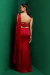Shop_K&A By Karishma and Ashita_Red Modal Satin Quilted Solid Pre-draped Saree Pleated Corset Set _at_Aza_Fashions