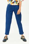 Buy_Rias Jaipur_Blue 100% Organic Cotton Solid Straight Pant _Online_at_Aza_Fashions