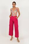 Buy_Rias Jaipur_Magenta 100% Organic Cotton Solid Plain Straight Pant _at_Aza_Fashions