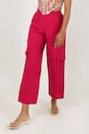 Shop_Rias Jaipur_Magenta 100% Organic Cotton Solid Plain Straight Pant _at_Aza_Fashions