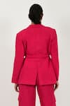 Rias Jaipur_Magenta 100% Organic Cotton Solid Lapel Collar Jacket And Pant Set _at_Aza_Fashions
