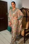 Buy_Mrunalini Rao_Green Pure Silk Printed And Applique Embroidered Vintage V Kaftan & Pant Set _at_Aza_Fashions