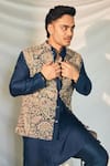 Mrunalini Rao_Blue Bundi Raw Silk Embroidered Resham And Zardozi Work Neel Kurta Set _at_Aza_Fashions