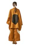 Shop_Stoique_Orange Satin Linen Applique Open Blossom Kimono Overlay _Online_at_Aza_Fashions