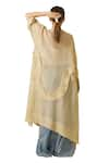 Shop_Stoique_Gold Crushed Silk Ruffle V-neck Daisy Textured Tunic 