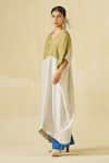 Buy_Stoique_Blue Upada Silk Plain V Neck Kitten Colorblock Dress _Online_at_Aza_Fashions