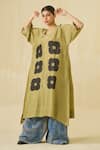 Buy_Stoique_Green Upada Silk Printed Floral V Neck Swan Tunic _at_Aza_Fashions