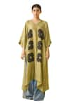 Stoique_Green Upada Silk Printed Floral V Neck Swan Tunic _Online_at_Aza_Fashions