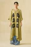 Buy_Stoique_Green Upada Silk Printed Floral V Neck Swan Tunic _Online_at_Aza_Fashions