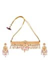 Shop_Minaki_Pink Kundan Padma Bloom Embellished Jewellery Set_at_Aza_Fashions