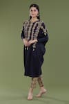 Buy_Divya Sheth_Black Embroidery Dori Round Kaftan And Pant Set  _Online_at_Aza_Fashions