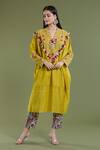 Buy_Divya Sheth_Yellow Embroidery Dori Round Cotton Thread Work Kaftan And Pant Set _at_Aza_Fashions