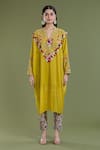 Divya Sheth_Yellow Embroidery Dori Round Cotton Thread Work Kaftan And Pant Set _Online_at_Aza_Fashions