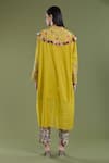 Shop_Divya Sheth_Yellow Embroidery Dori Round Cotton Thread Work Kaftan And Pant Set _at_Aza_Fashions