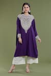 Buy_Divya Sheth_Purple Embroidery Dori Round Pearl Kaftan And Pant Set _at_Aza_Fashions