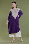 Divya Sheth_Purple Embroidery Dori Round Pearl Kaftan And Pant Set _Online_at_Aza_Fashions