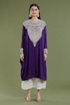 Shop_Divya Sheth_Purple Embroidery Dori Round Pearl Kaftan And Pant Set _Online_at_Aza_Fashions