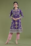 Buy_Divya Sheth_Purple Cotton Embroidery Thread Round Tribal Pattern Kurta And Pant Set  _at_Aza_Fashions