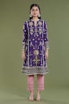 Divya Sheth_Purple Cotton Embroidery Thread Round Tribal Pattern Kurta And Pant Set  _Online_at_Aza_Fashions