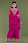 Buy_Divya Sheth_Pink Embroidery Dori Round Floral Neckline Kaftan And Pant Set _at_Aza_Fashions