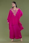 Buy_Divya Sheth_Pink Embroidery Dori Round Floral Neckline Kaftan And Pant Set _Online_at_Aza_Fashions