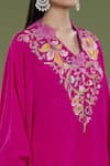 Shop_Divya Sheth_Pink Embroidery Dori Round Floral Neckline Kaftan And Pant Set _Online_at_Aza_Fashions