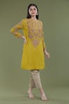 Divya Sheth_Yellow Chanderi Embroidery Thread Round Kurta And Pant Set  _Online_at_Aza_Fashions