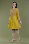 Buy_Divya Sheth_Yellow Chanderi Embroidery Thread Round Kurta And Pant Set  _Online_at_Aza_Fashions