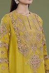 Shop_Divya Sheth_Yellow Chanderi Embroidery Thread Round Kurta And Pant Set  _Online_at_Aza_Fashions