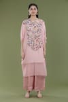 Divya Sheth_Peach Embroidery Dori Round Zardozi Work Kaftan And Pant Set_Online_at_Aza_Fashions