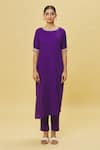 Samyukta Singhania_Purple Jama Cotton Embroidered Cutdana Straight Kurta Set With Sheer Dupatta _Online_at_Aza_Fashions