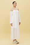 Samyukta Singhania_White Georgette Sweetheart Neck Flared Off Shoulder Dress _Online_at_Aza_Fashions