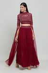 Buy_COUTURE BY NIHARIKA_Red Viscose Embroidered Sequin High Round Blouse And Pleated Sharara Set _at_Aza_Fashions