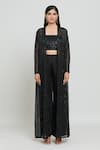 Shop_COUTURE BY NIHARIKA_Black Organza Embroidered Sequin Straight Jacket Pant Set 
