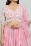 Shop_COUTURE BY NIHARIKA_Pink Chiffon Embroidered Sequin V Neck Panelled Lehenga Set _Online_at_Aza_Fashions