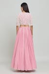 Shop_COUTURE BY NIHARIKA_Pink Chiffon Embroidered Sequin V Neck Panelled Lehenga Set _at_Aza_Fashions