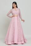 Buy_COUTURE BY NIHARIKA_Pink Organza Embroidered Sequin Jacket Floral Bead And Cutdana Cape Skirt Set _at_Aza_Fashions