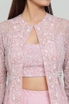 COUTURE BY NIHARIKA_Pink Organza Embroidered Sequin Jacket Floral Bead And Cutdana Cape Skirt Set _at_Aza_Fashions