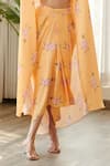 Pasha India_Yellow Swiss Satin Print Jasmine Cape Open Neck Skirt Set _Online_at_Aza_Fashions