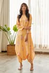 Pasha India_Yellow Cotton Rayon Print Jasmine Round Neck Dhoti Jumpsuit _Online_at_Aza_Fashions
