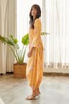 Buy_Pasha India_Yellow Cotton Rayon Print Jasmine Round Neck Dhoti Jumpsuit 