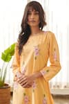Pasha India_Yellow Cotton Rayon Print Jasmine Round Neck Dhoti Jumpsuit _Online