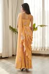 Shop_Pasha India_Yellow Swiss Satin Print Jasmine Sweetheart Neck Saree Gown _at_Aza_Fashions