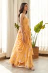 Pasha India_Yellow Swiss Satin Print Jasmine Sweetheart Neck Saree Gown _at_Aza_Fashions