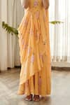 Buy_Pasha India_Yellow Swiss Satin Print Jasmine Sweetheart Neck Saree Gown 