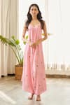 Buy_Pasha India_Pink Cotton Rayon Print Floral V Neck Bloom Draped Jumpsuit _at_Aza_Fashions