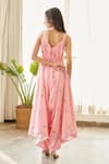 Shop_Pasha India_Pink Cotton Rayon Print Floral V Neck Bloom Draped Jumpsuit _at_Aza_Fashions