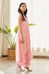 Buy_Pasha India_Pink Cotton Rayon Print Floral V Neck Bloom Draped Jumpsuit 